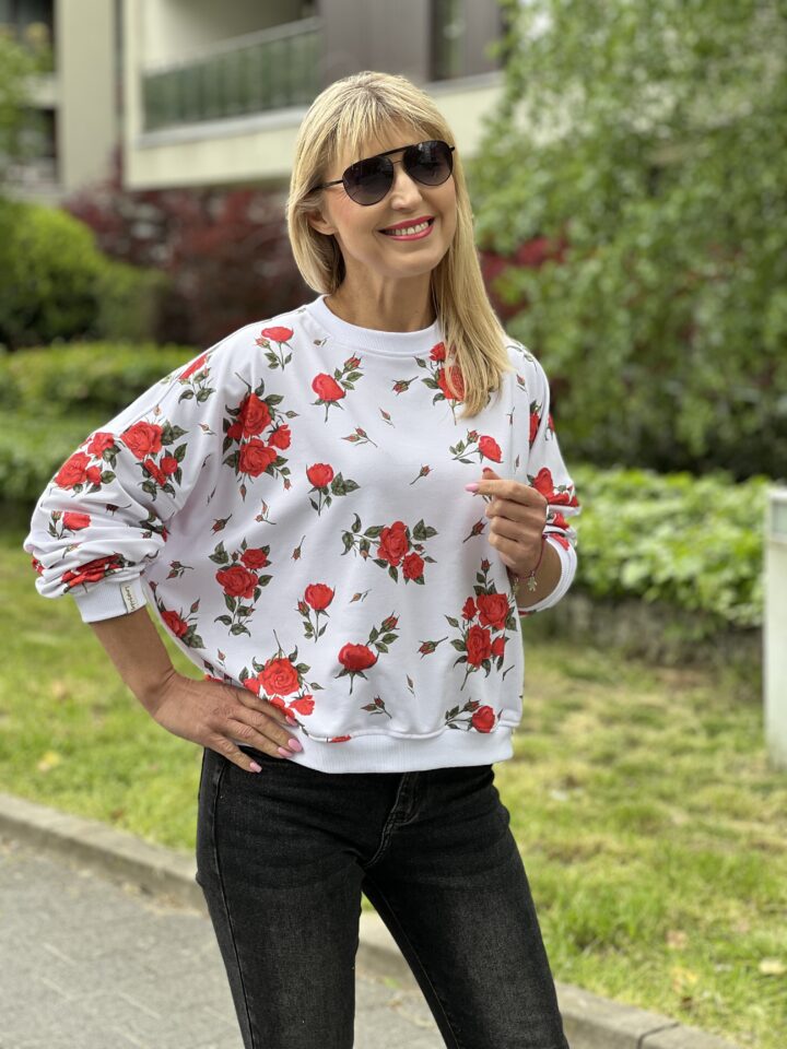 Bluza Róże - biała