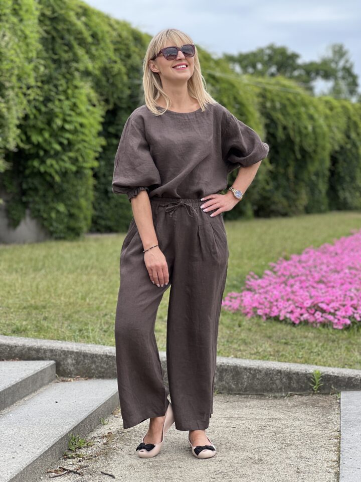 Komplet lniany Isabella - czekolada